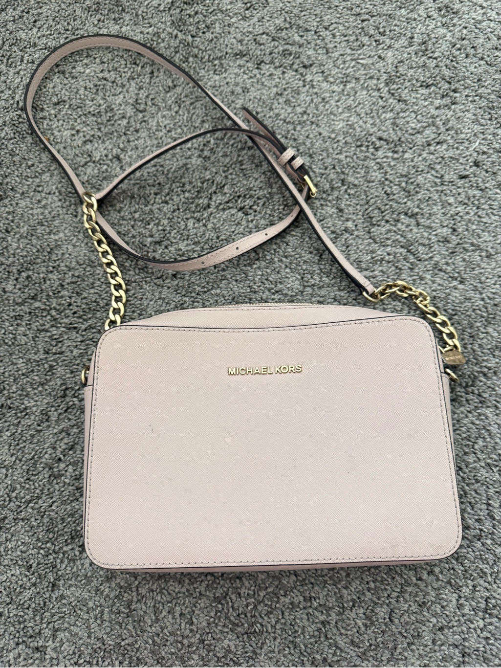 Michael Kors Blush Pink Saffiano Leather Crossbody With Gold Chain